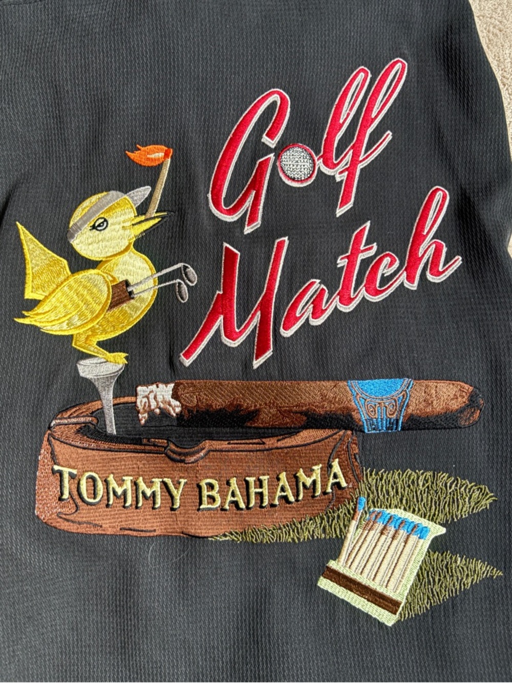 Tommy Bahama "Golf Match" Embroidered Silk Shirt - Black